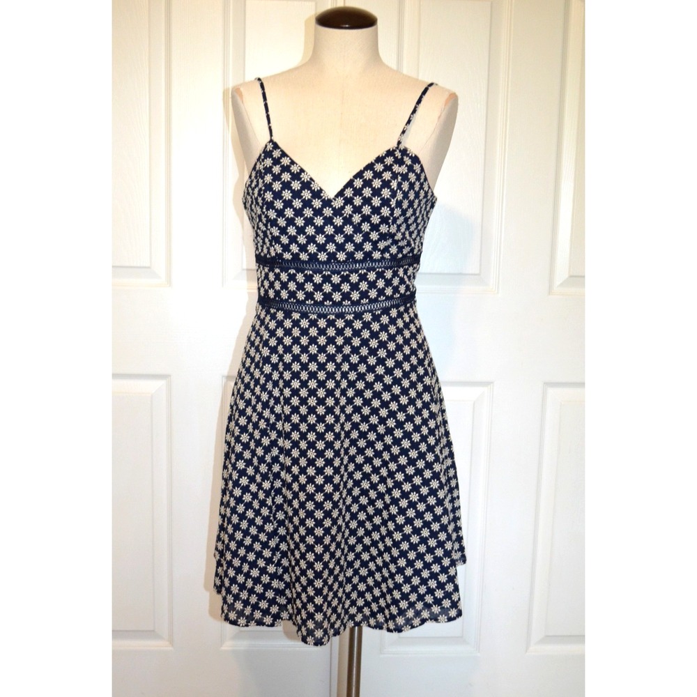 Nwt's Trixx Clothing Co Women's Sun Dress Size L Navy Blue Embroidered Flowers